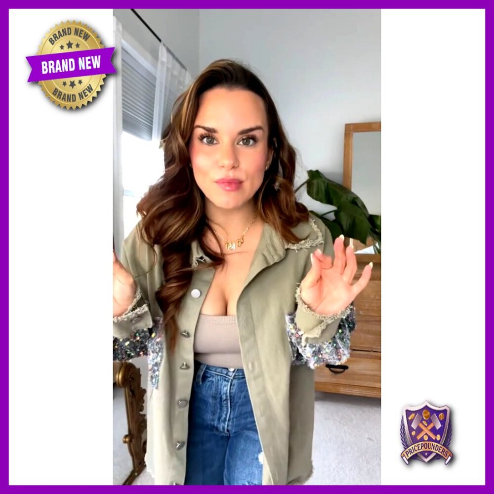 Oversized Denim Shacket Sequin Patchwork Long Sle… - image 7